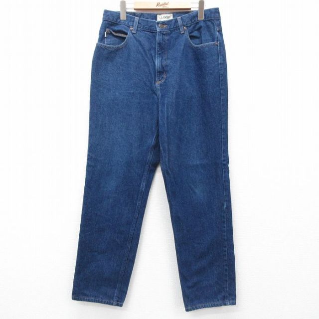 W33★古着 エルエルビーン LLBEAN ジーンズ メンズ 00年代 00s コットン 濃紺 ネイビー デニム 【spe】 25feb01 中古 ボトムス ジーパン Gパン ロング パンツ