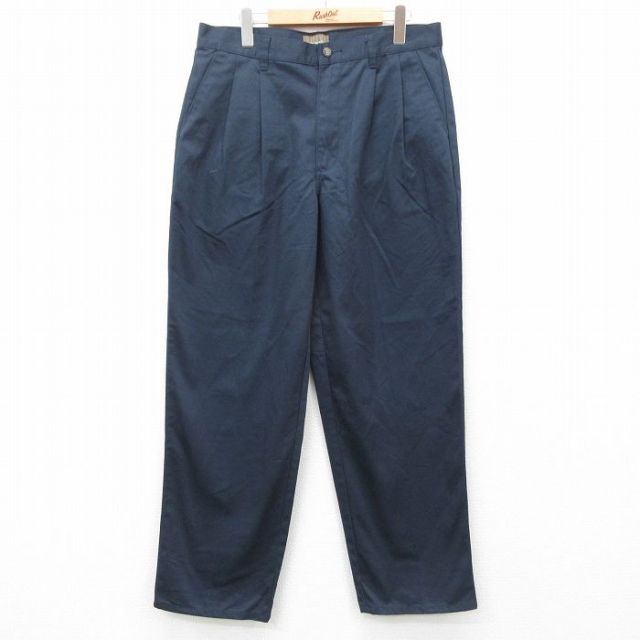 W33★古着 チノ パンツ チノパン メンズ 濃紺 ネイビー 25feb01 中古 ボトムス ロング