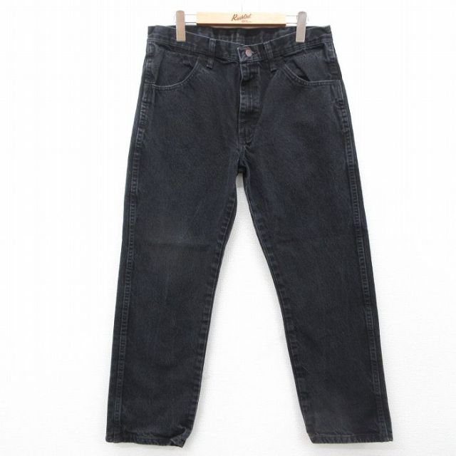 W34★古着 ラスラー ジーンズ メンズ コットン 黒 ブラック デニム 25feb05 中古 ボトムス ジーパン Gパン ロング パンツ