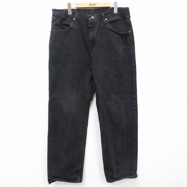 W36★古着 ラングラー Wrangler ジーンズ メンズ コットン 黒 ブラック デニム 25feb05 中古 ボトムス ジーパン Gパン ロング パンツ