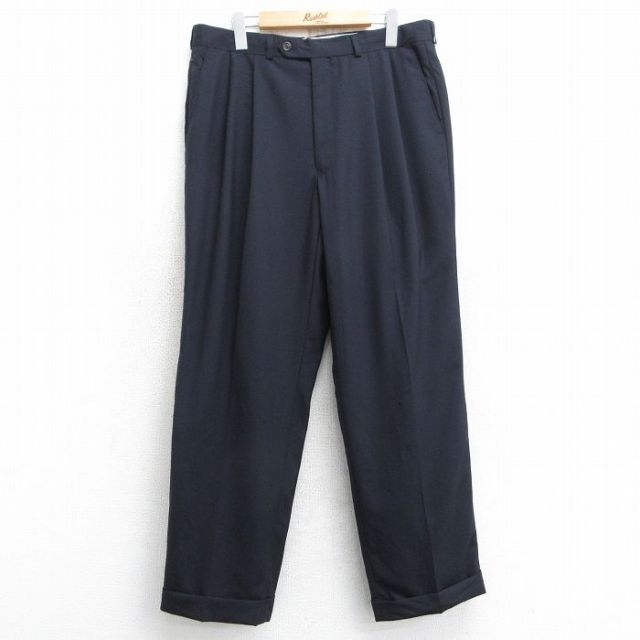 W35★古着 ラルフローレン Ralph Lauren ブランド スラックス パンツ メンズ ウール カナダ製 濃紺 ネイビー 25feb07 中古 ボトムス ロング