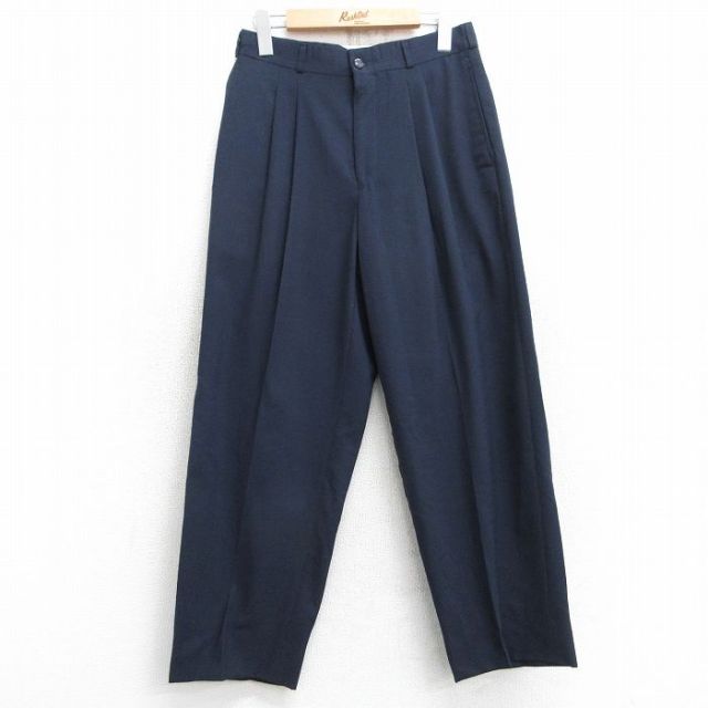 W28★古着 EMC スラックス パンツ メンズ 90年代 90s 紺 ネイビー チェック 25feb07 中古 ボトムス ロング