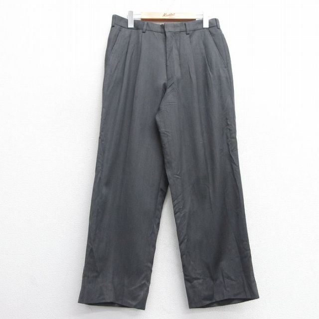 W31★古着 スラックス パンツ メンズ 90年代 90s ウール 濃グレー 25feb07 中古 ボトムス ロング