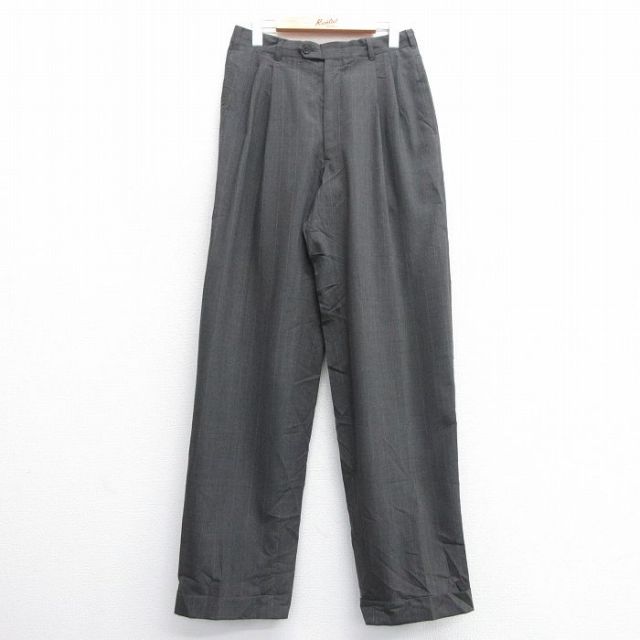 W29★古着 ピエールカルダン pierre cardin スラックス パンツ メンズ 80年代 80s ウール グレー他 ストライプ 25feb07 中古 ボトムス ロング