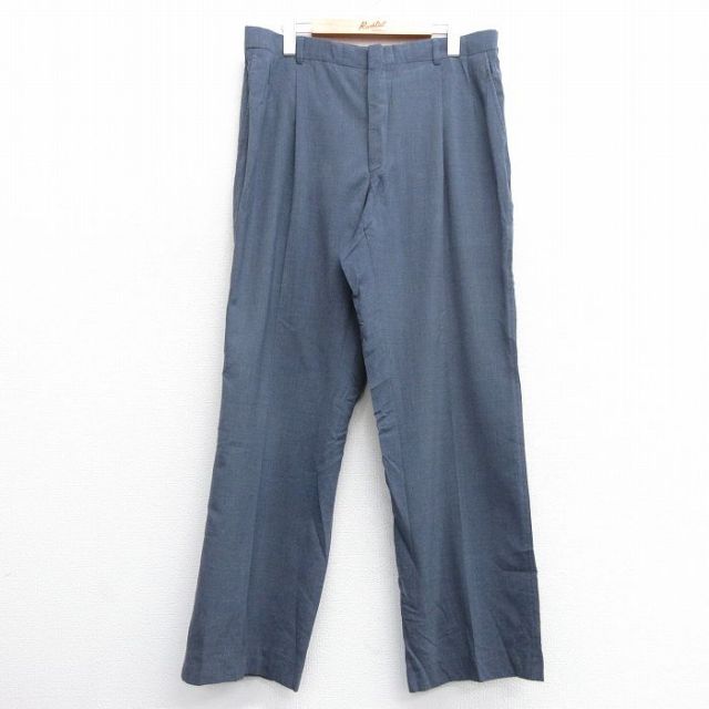 W34★古着 ランズエンド スラックス パンツ メンズ 80年代 80s ウール USA製 タロン 紺 ネイビー 【spe】 25feb07 中古 ボトムス ロング