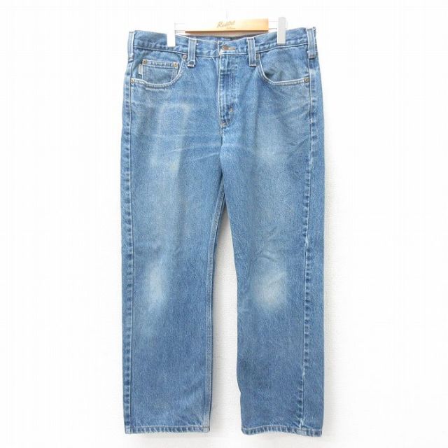 W38★古着 カーハート Carhartt ジーンズ メンズ 紺 ネイビー デニム 25feb10 中古 ボトムス ジーパン Gパン ロング パンツ