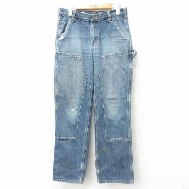 W32★古着 カーハート Carhartt ペインター パンツ メンズ ダブルニー 紺 ネイビー デニム 【spe】 25feb10 中古 ボトムス ロング