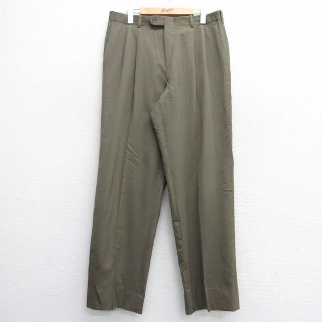 W34★古着 スラックス パンツ メンズ 00年代 00s ウール カナダ製 濃緑 グリーン 25feb12 中古 ボトムス ロング