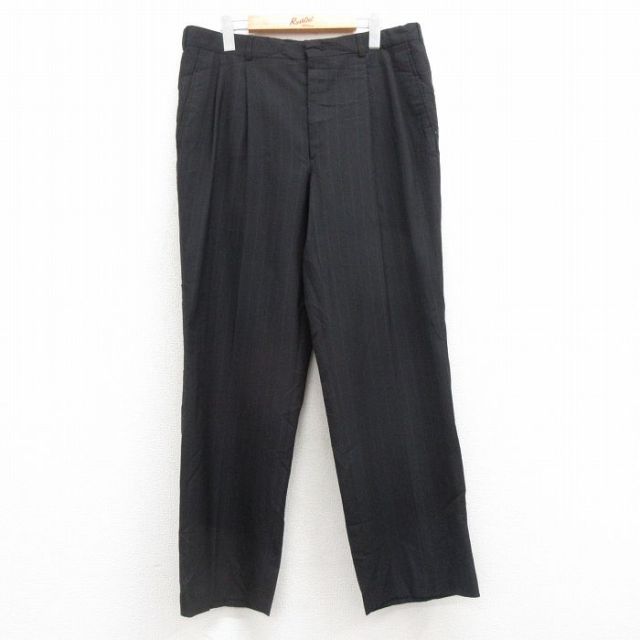 W35★古着 タウンクラフト スラックス パンツ メンズ 90年代 90s 黒 ブラック ストライプ 25feb13 中古 ボトムス ロング