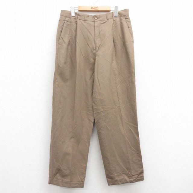 W35★古着 パンツ メンズ リネン 茶 ブラウン 25feb13 中古 ボトムス ロング