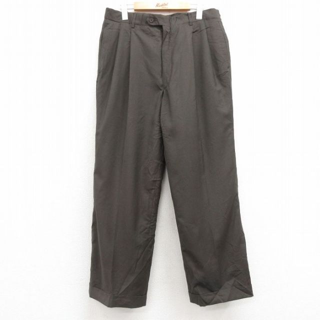 W34★古着 パンツ メンズ ウール 濃茶 ブラウン 25feb13 中古 ボトムス ロング