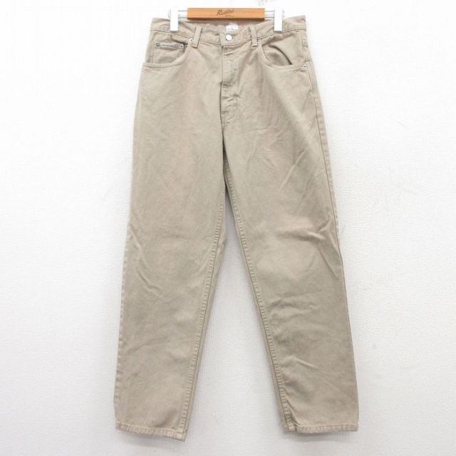 W32★古着 カルバンクライン Calvin Klein ジーンズ メンズ 90年代 90s コットン USA製 ベージュ カーキ デニム 25feb14 中古 ボトムス ジーパン Gパン ロング パンツ