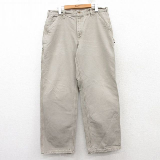 W34★古着 カーハート Carhartt ペインター パンツ メンズ 90年代 90s コットン USA製 ベージュ系 カーキ 【spe】 25feb14 中古 ボトムス ロング