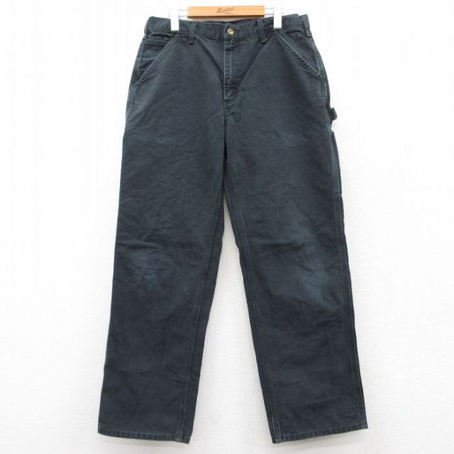 W34★古着 カーハート Carhartt ペインター パンツ メンズ ダック地 コットン 黒 ブラック 25feb14 中古 ボトムス ロング