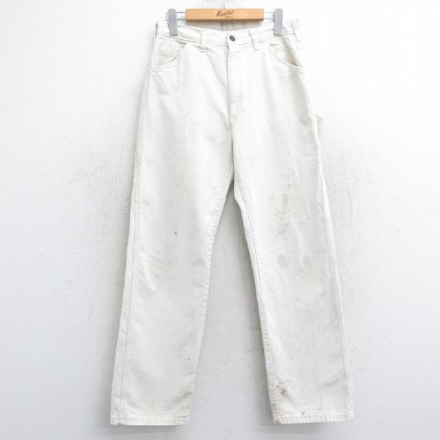 W30★古着 ディッキーズ Dickies ペインター パンツ メンズ 80年代 80s コットン USA製 タロン 白 ホワイト 【spe】 25feb14 中古 ボトムス ロング
