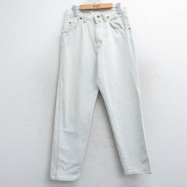 W30★古着 ラングラー Wrangler ジーンズ メンズ 90年代 90s USA製 白系 ホワイト デニム 25feb14 中古 ボトムス ジーパン Gパン ロング パンツ