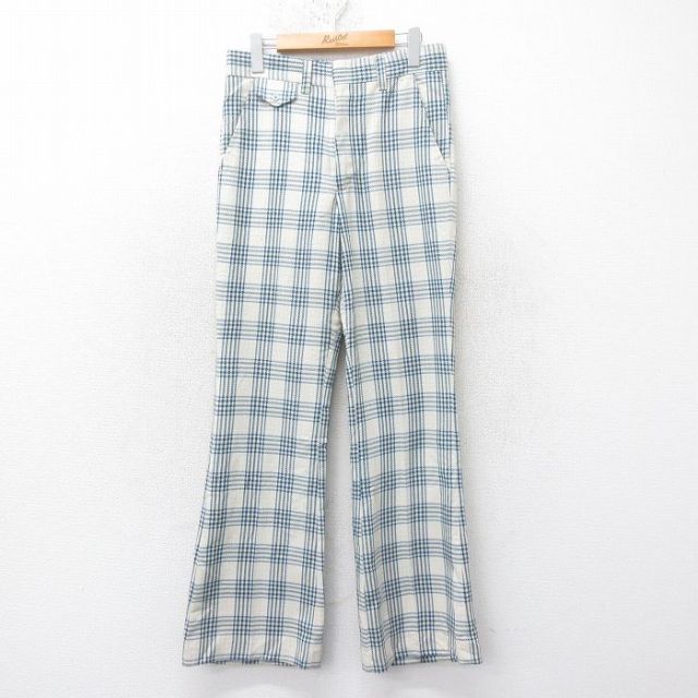 W30★古着 FARAH スラックス パンツ メンズ 80年代 80s フレア USA製 ベージュ他 カーキ チェック 25feb15 中古 ボトムス ロング