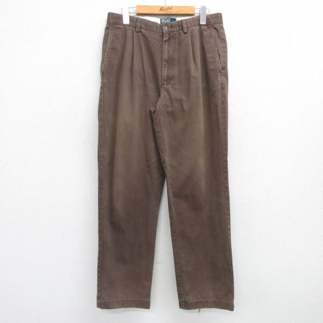 W32★古着 ラルフローレン Ralph Lauren ブランド チノ パンツ チノパン メンズ 90年代 90s 茶 ブラウン 25feb17 中古 ボトムス ロング
