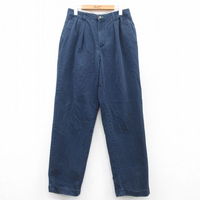 W31★古着 トミーヒルフィガー TOMMY HILFIGER ブランド パンツ メンズ 90年代 90s コットン 紺 ネイビー 25feb17 中古 ボトムス ロング