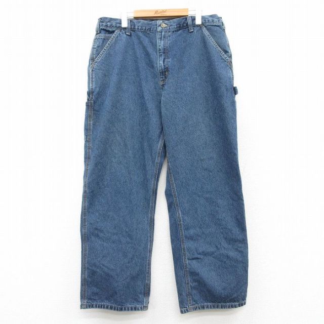 W39★古着 カーハート Carhartt ペインター パンツ メンズ コットン 紺 ネイビー デニム 25feb17 中古 ボトムス ロング
