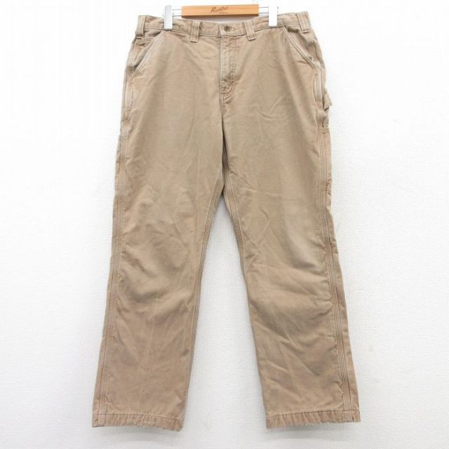 W36★古着 カーハート Carhartt ペインター パンツ メンズ コットン 濃ベージュ カーキ 内側フランネル 25feb17 中古 ボトムス ロング
