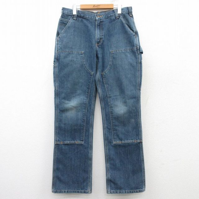 W35★古着 カーハート Carhartt ペインター パンツ メンズ ダブルニー 紺 ネイビー デニム 【spe】 25feb17 中古 ボトムス ロング