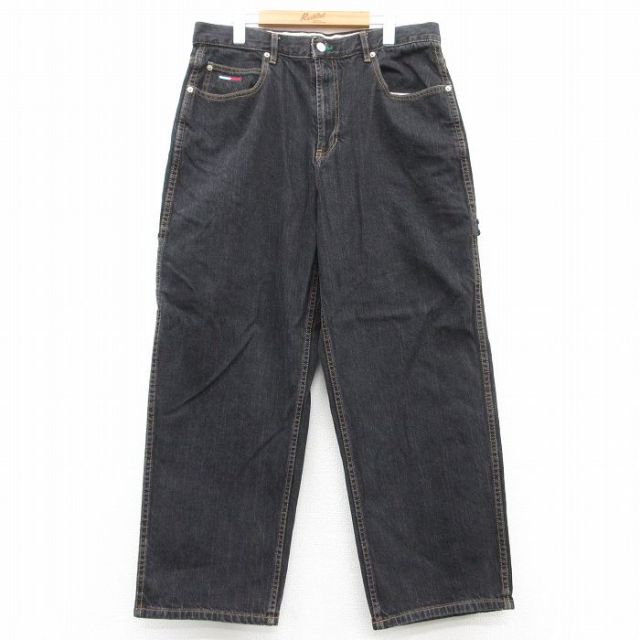 W36★古着 トミーヒルフィガー TOMMY HILFIGER ブランド ペインター パンツ メンズ 90年代 90s 黒 ブラック デニム 25feb17 中古 ボトムス ロング