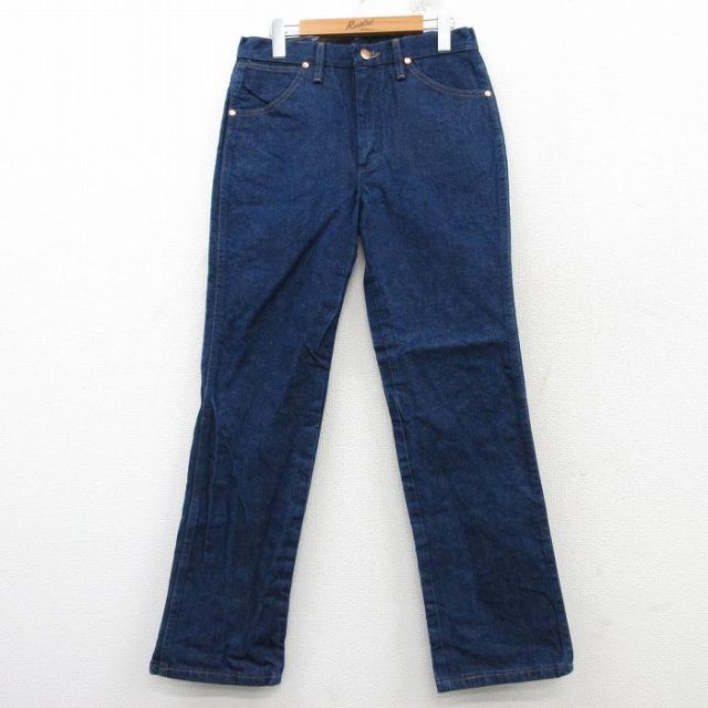 W32★古着 ラングラー Wrangler ジーンズ メンズ コットン 濃紺 ネイビー デニム 25feb17 中古 ボトムス ジーパン Gパン ロング パンツ
