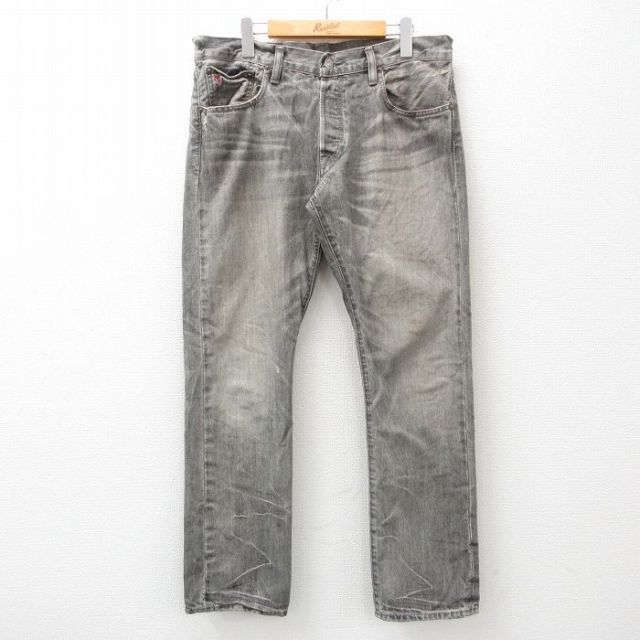 W37★古着 ラルフローレン Ralph Lauren ブランド ジーンズ メンズ ヒゲ コットン グレー デニム 25feb18 中古 ボトムス ジーパン Gパン ロング パンツ