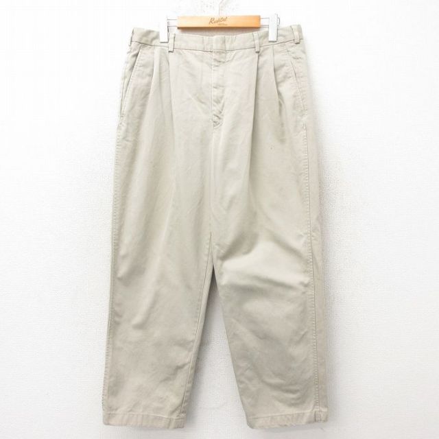 【20%OFF】W33★古着 ランズエンド スラックス パンツ メンズ コットン 薄ベージュ カーキ 25feb19 中古 ボトムス ロング