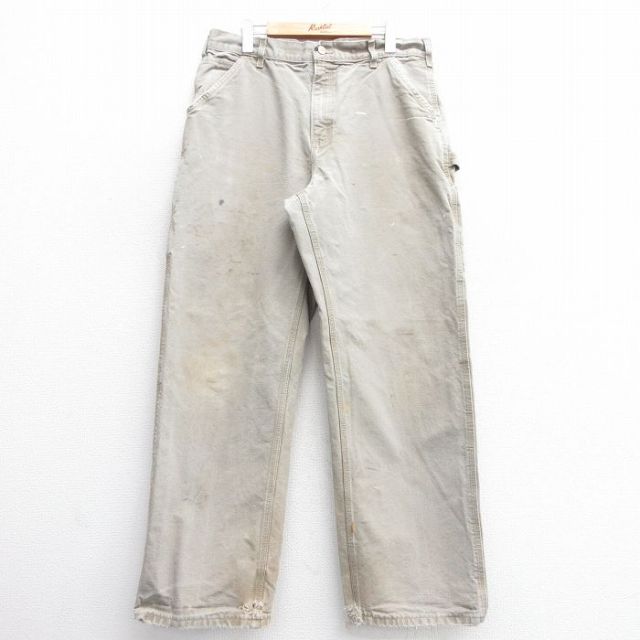 W35★古着 カーハート Carhartt ペインター パンツ メンズ 90年代 90s ダック地 コットン USA製 薄ベージュ カーキ 25feb19 中古 ボトムス ロング