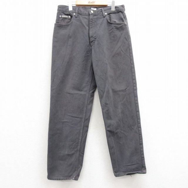 W33★古着 カルバンクライン Calvin Klein ジーンズ メンズ コットン 濃グレー 25feb21 中古 ボトムス ジーパン Gパン ロング パンツ