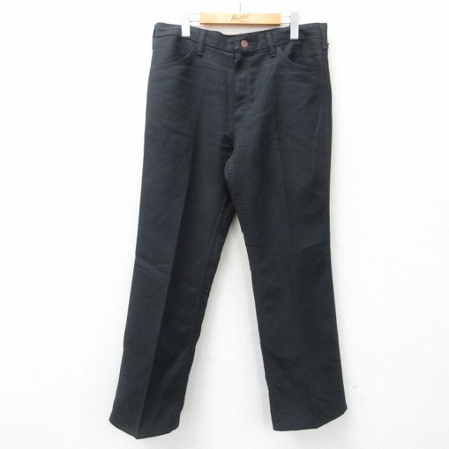 W35★古着 ラングラー Wrangler ランチャー パンツ メンズ 80年代 80s USA製 タロン 黒 ブラック 25feb21 中古 ボトムス ロング