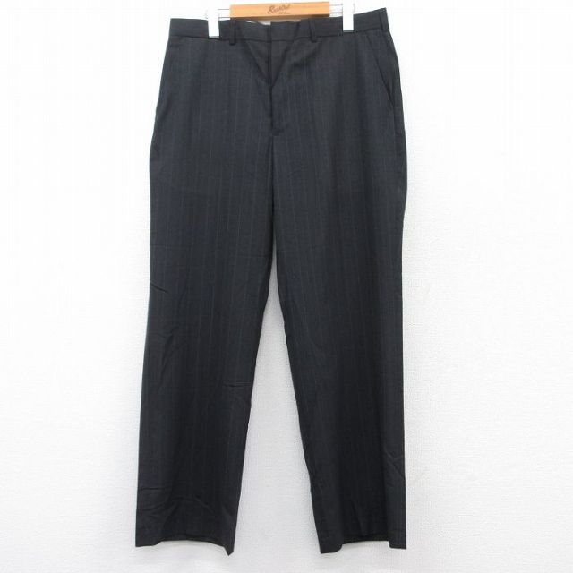 W35★古着 タウンクラフト スラックス パンツ メンズ 90年代 90s 濃グレー ストライプ 25feb21 中古 ボトムス ロング