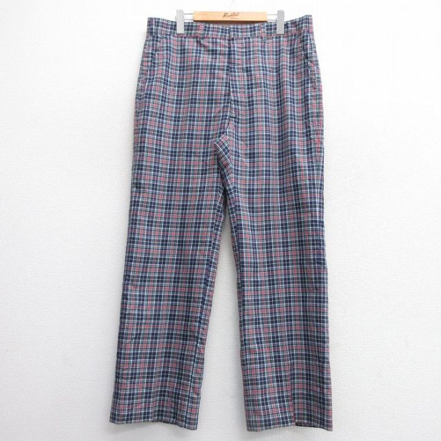 W36★古着 HAGGAR スラックス パンツ メンズ 80年代 80s USA製 紺他 ネイビー チェック 25feb22 中古 ボトムス ロング