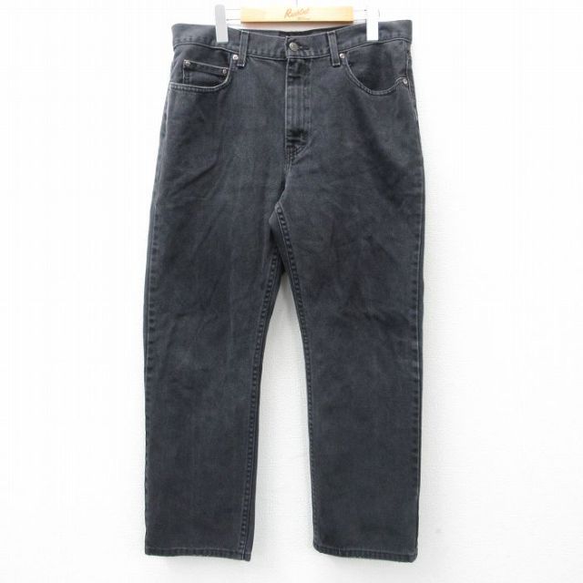 W34★古着 ジーンズ メンズ コットン 黒 ブラック デニム 25feb25 中古 ボトムス ジーパン Gパン ロング パンツ