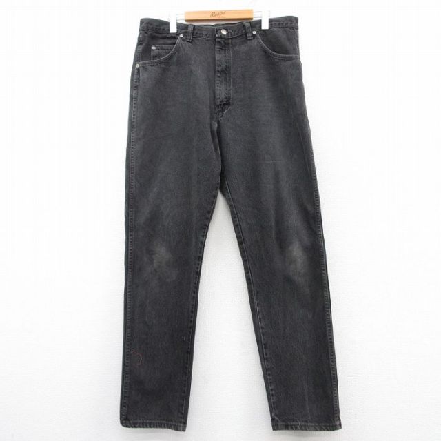 W38★古着 ラングラー Wrangler ジーンズ メンズ 00年代 00s 黒 ブラック デニム 【spe】 25feb25 中古 ボトムス ジーパン Gパン ロング パンツ