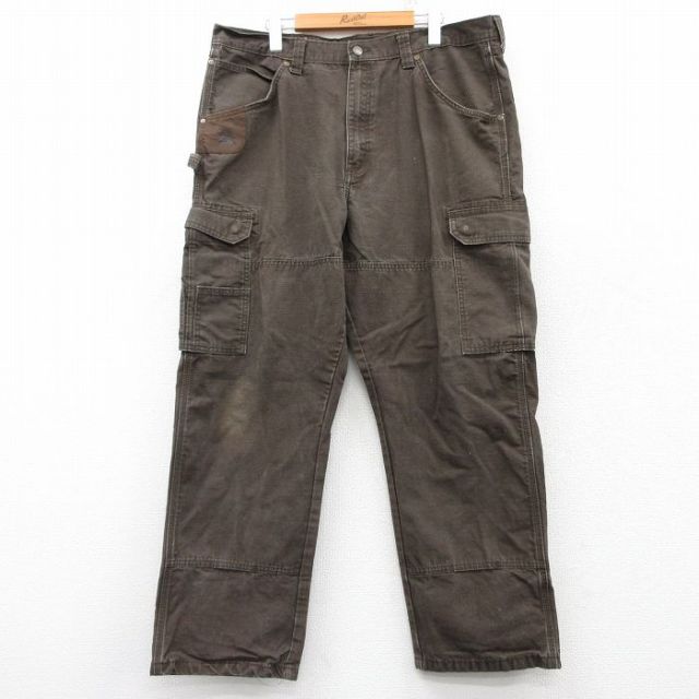 W38★古着 ラングラー Wrangler ペインター パンツ メンズ リップストップ ダブルニー コットン こげ茶 ブラウン 25feb25 中古 ボトムス ロング