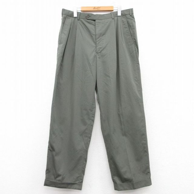 【20%OFF】W35★古着 スラックス パンツ メンズ 緑 グリーン 25feb25 中古 ボトムス ロング