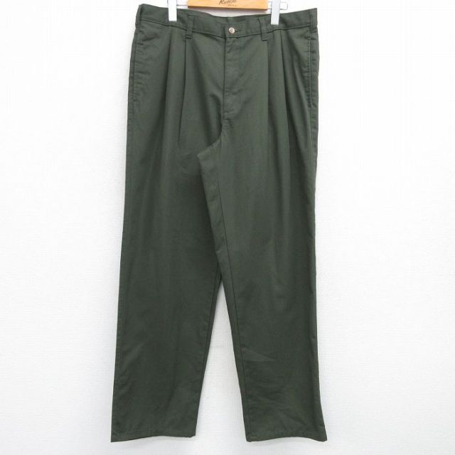 W37★古着 ピューリタン チノ パンツ チノパン メンズ 90年代 90s タロン 濃緑 グリーン 25feb25 中古 ボトムス ロング