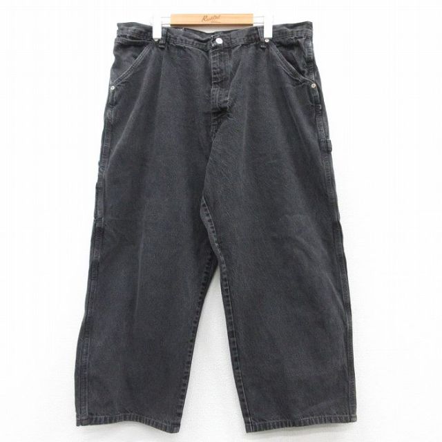 W38★古着 ラングラー Wrangler ペインター パンツ メンズ コットン 黒 ブラック デニム 25feb26 中古 ボトムス ロング
