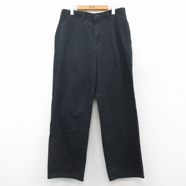 W33★古着 カルバンクライン Calvin Klein パンツ メンズ コットン 黒 ブラック 25feb26 中古 ボトムス ロング