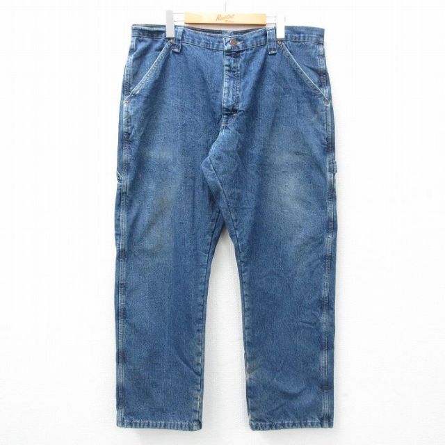 W36★古着 ラングラー Wrangler ペインター パンツ メンズ 紺 ネイビー デニム 内側フリース 25feb26 中古 ボトムス ロング