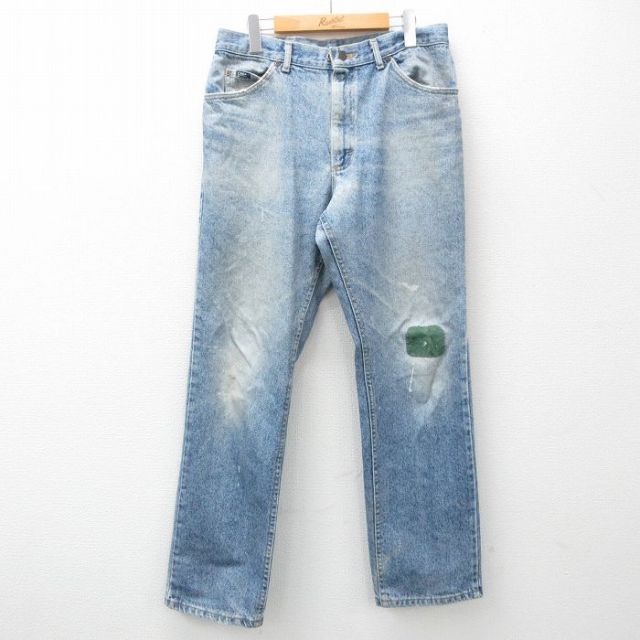 W34★古着 リー Lee ジーンズ メンズ 90年代 90s ヒゲ コットン 紺 ネイビー デニム 25feb28 中古 ボトムス ジーパン Gパン ロング パンツ