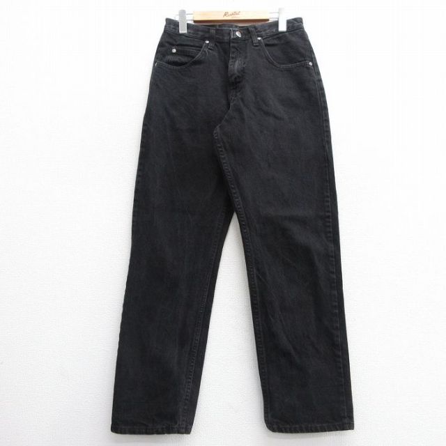 W30★古着 ラングラー Wrangler ジーンズ メンズ コットン 黒 ブラック デニム 25feb28 中古 ボトムス ジーパン Gパン ロング パンツ