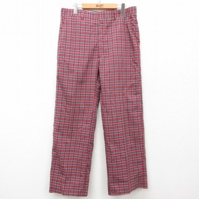 W35★古着 HAGGAR スラックス パンツ メンズ 90年代 90s USA製 赤他 レッド チェック 【spe】 25mar01 中古 ボトムス ロング