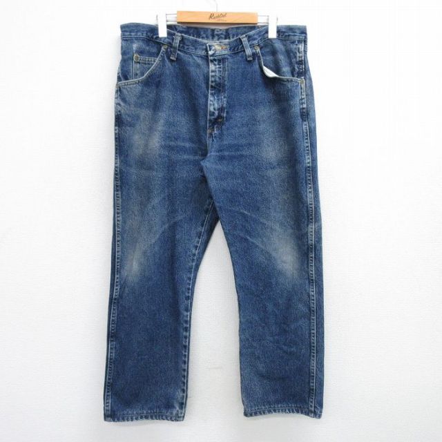 W39★古着 ラングラー Wrangler ジーンズ メンズ 00年代 00s ヒゲ 大きいサイズ コットン 紺 ネイビー デニム 25mar03 中古 ボトムス ジーパン Gパン ロング パンツ
