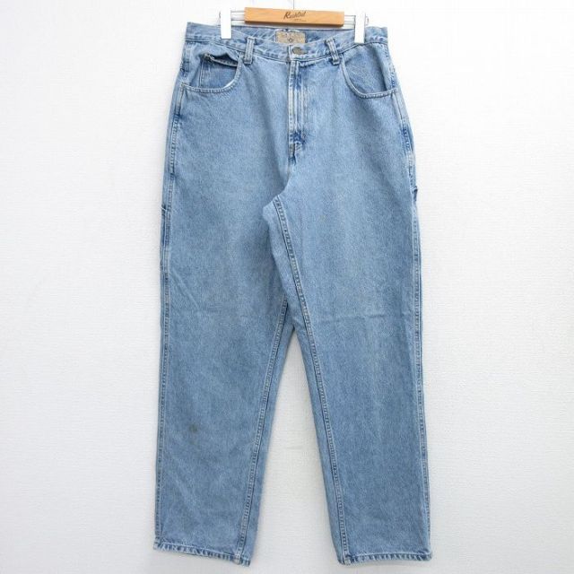 W32★古着 ペインター パンツ メンズ コットン 薄紺 ネイビー デニム 25mar03 中古 ボトムス ロング