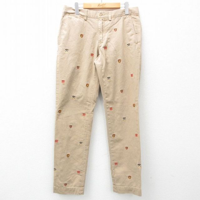 W33★古着 ラルフローレン Ralph Lauren ブランド パンツ メンズ 総柄 コットン ベージュ カーキ 25mar03 中古 ボトムス ロング