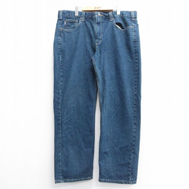 W40★古着 カーハート Carhartt ジーンズ メンズ 大きいサイズ コットン 濃紺 ネイビー デニム 25mar03 中古 ボトムス ジーパン Gパン ロング パンツ
